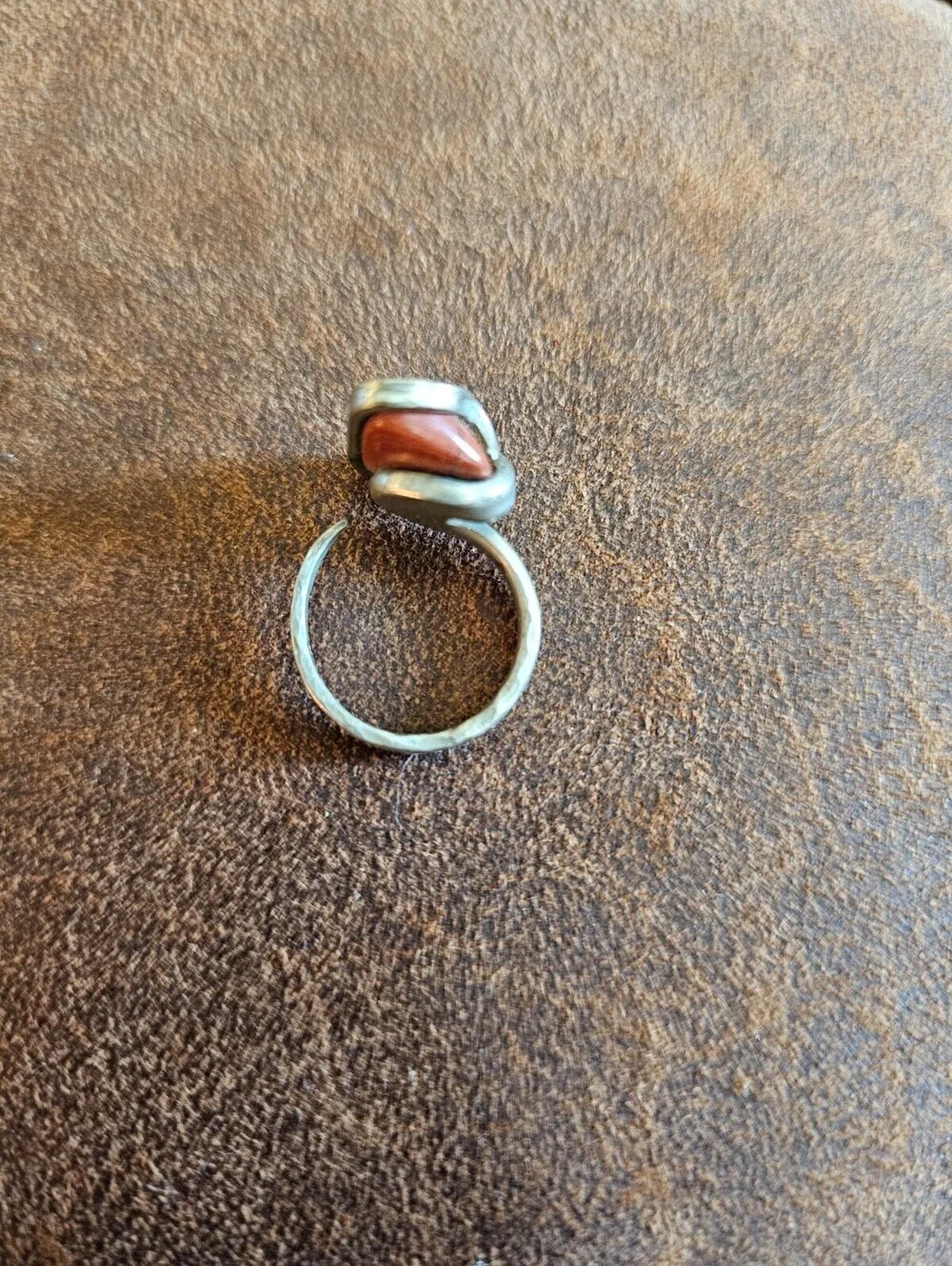 Vintage Artisian Red Sponge Coral—bezel-set in a freeform Ring Sz 6